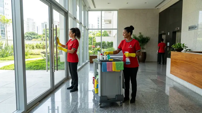 Equipe de limpeza terceirizada em condomínio em Uberlândia